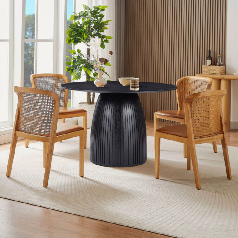 Kayoko 47 24 Inch Wooden Dining Table for Dining Room 4 6 People Round Dinner Tables Mid Century Modern Table for Living Room Matt Black